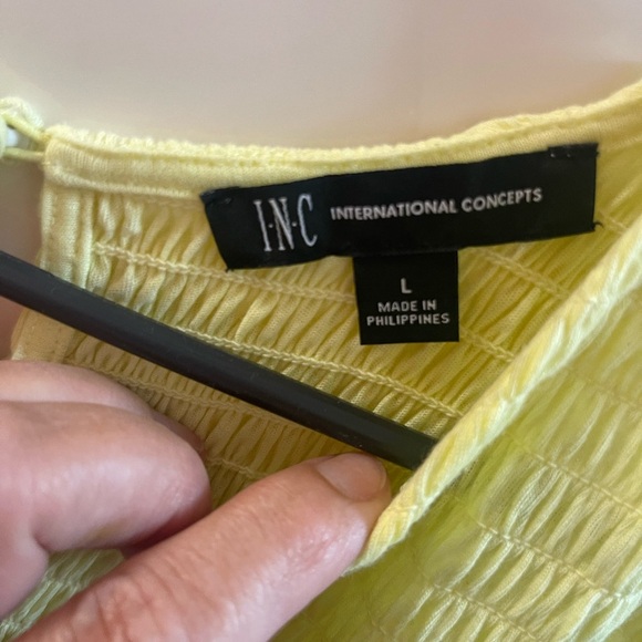INC INTERNATIONAL CONCEPT Riviera Peplum Top Yellow Pear Size L Stretch - Picture 2 of 6
